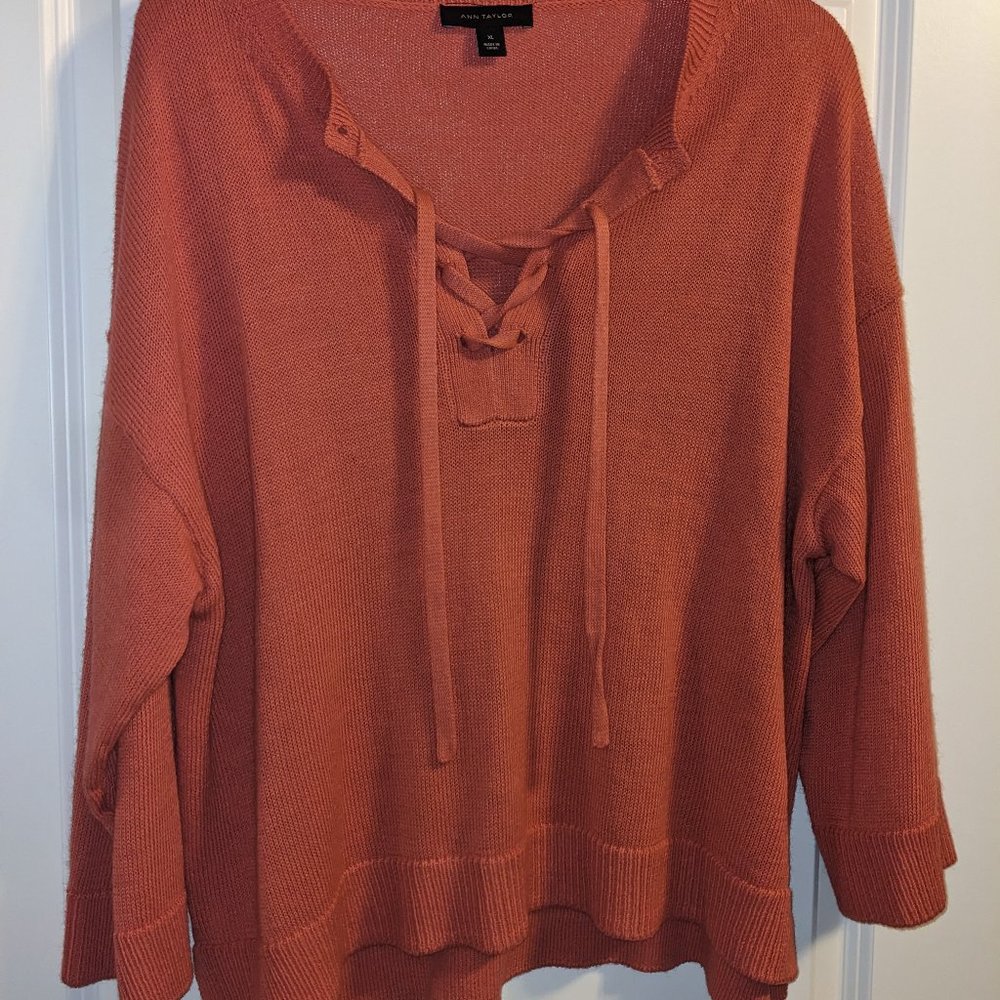 Ann Taylor Lace-up Tie Front Sweater, Salmon Color, Size XL.